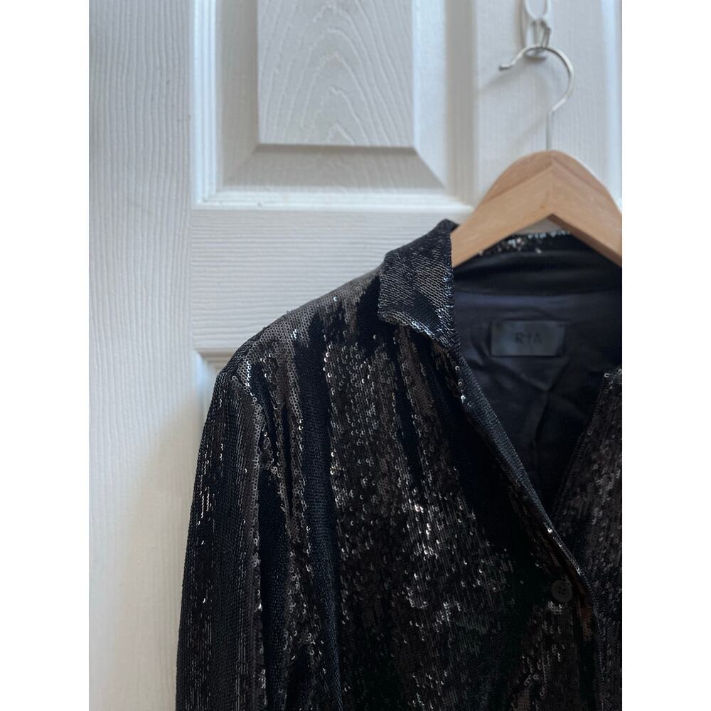 RTA Black Sequin Button Down Shirt Jacket Medium Evening Club Party - Picture 5 of 12